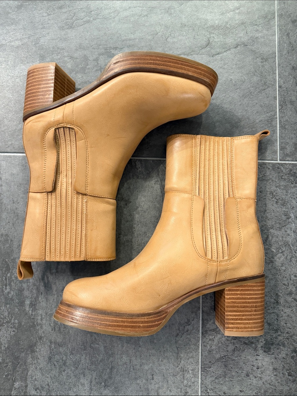 BEAST FASHION Tan Block-Heel Chelsea Booties